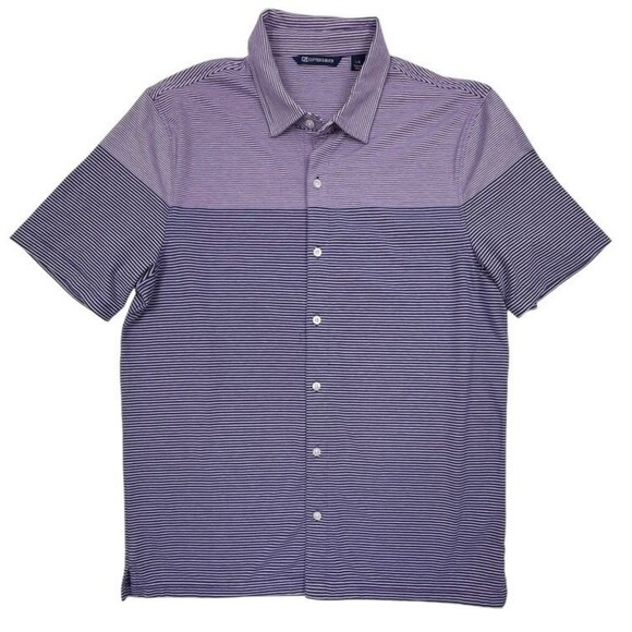 Cutter & Buck Pioneer Engineered Stripe Purple Button Front Golf Polo UPF 50+ L - Picture 2 of 14